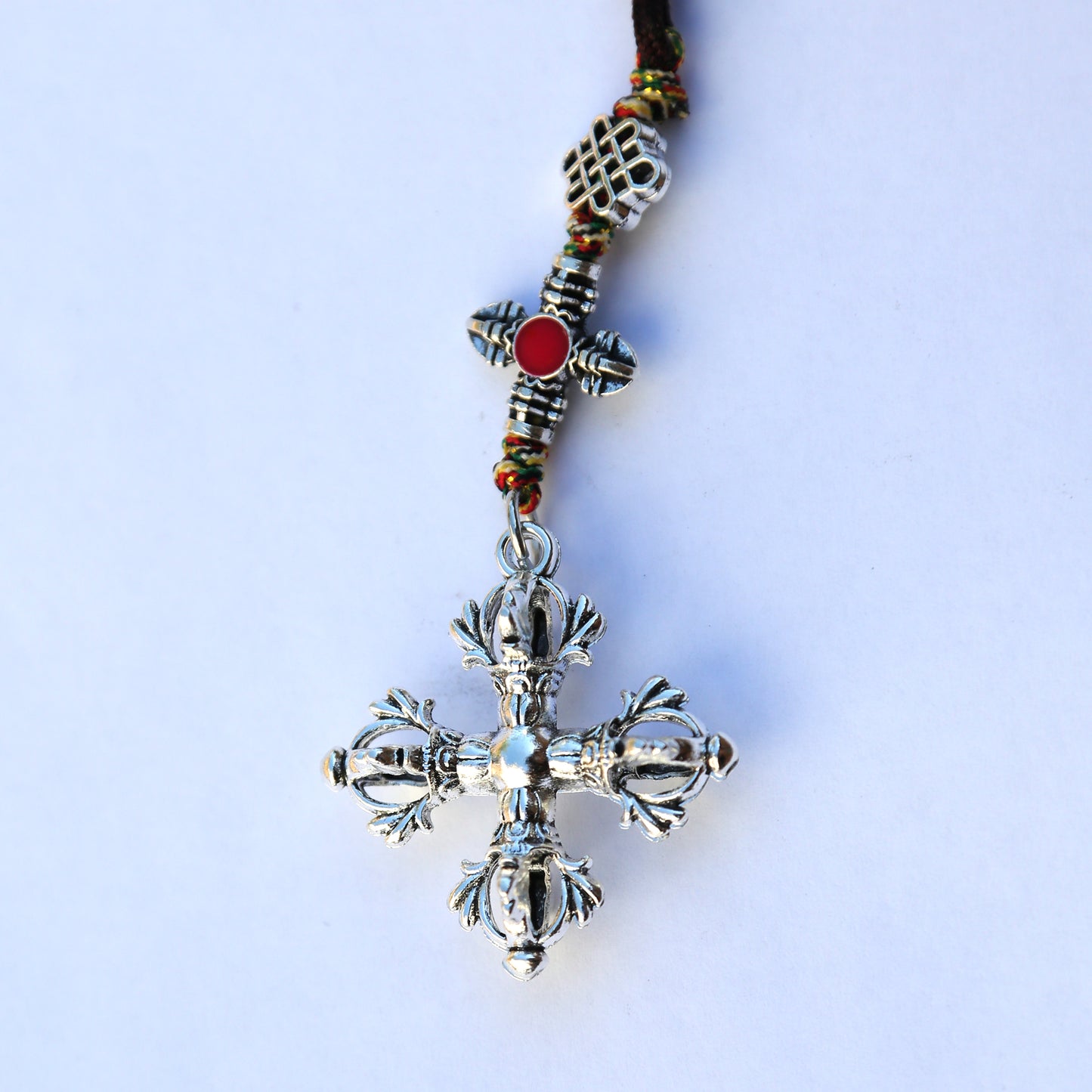 Tibetan Cross Vajra Keychain Bag Zipper Charm, Buddhist Car Mirror Charm, Chinese Feng Shui Lanyard (T)