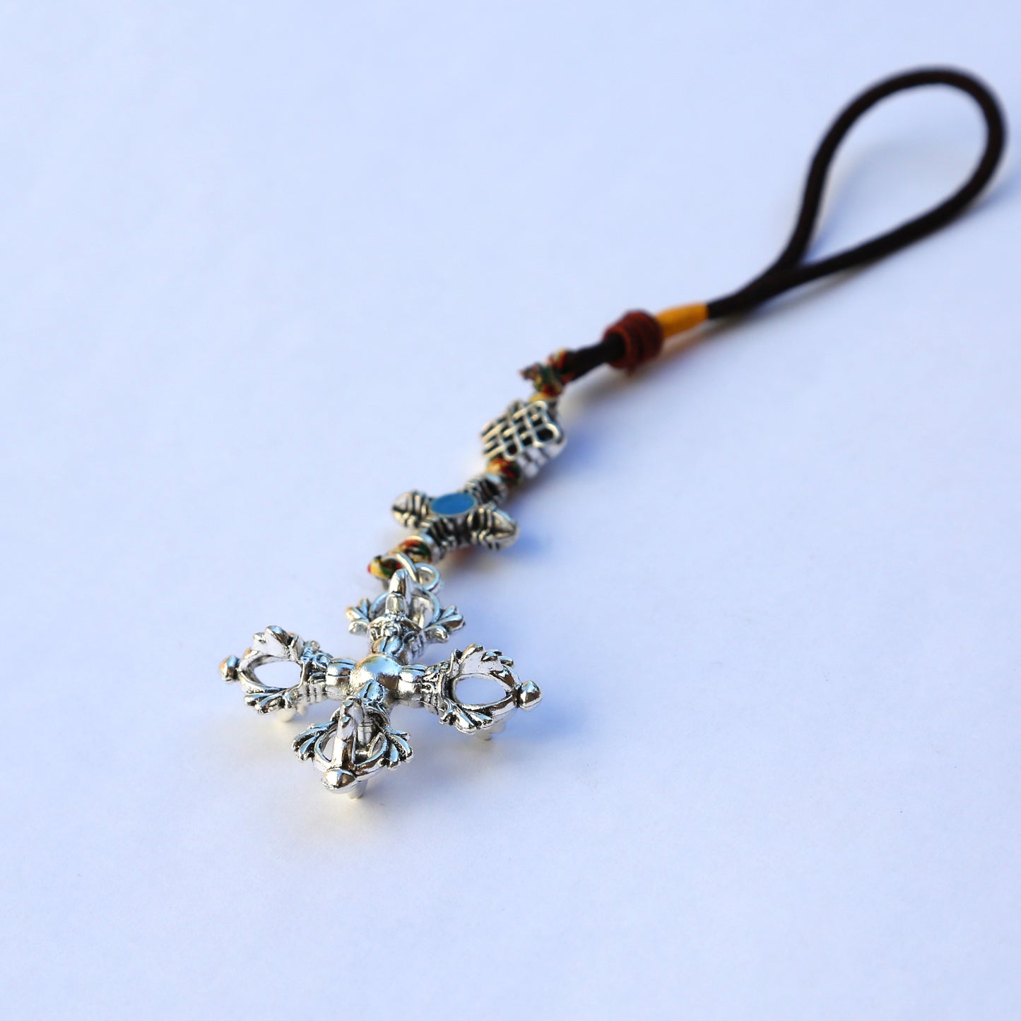 Tibetan Cross Vajra Keychain Bag Zipper Charm, Buddhist Car Mirror Charm, Chinese Feng Shui Lanyard (T)