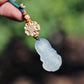 Carved Buddha Keychain Lucky Bag Charm Zipper Charm, White Jade-Look Resin Pendant, Tibetan Buddhism Car Mirror Charm Lanyard (S)