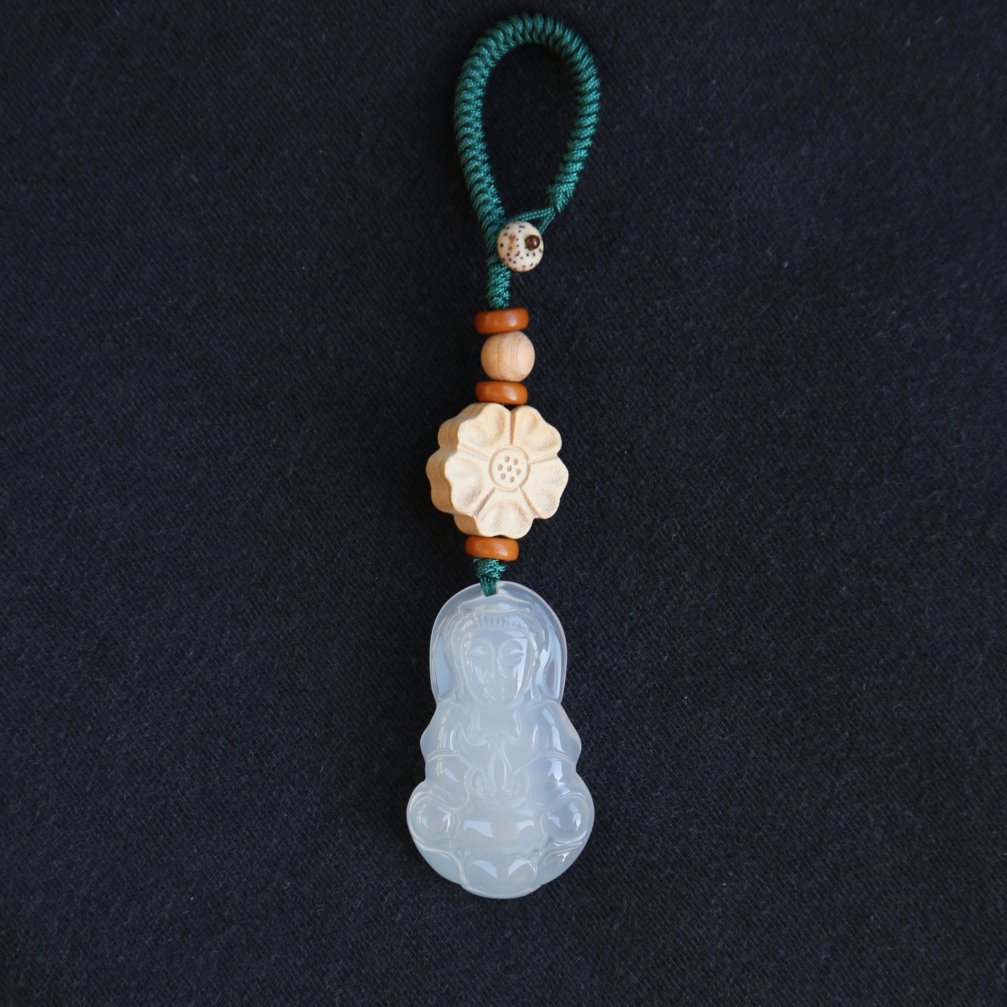 Carved Buddha Keychain Lucky Bag Charm Zipper Charm, White Jade-Look Resin Pendant, Tibetan Buddhism Car Mirror Charm Lanyard (S)