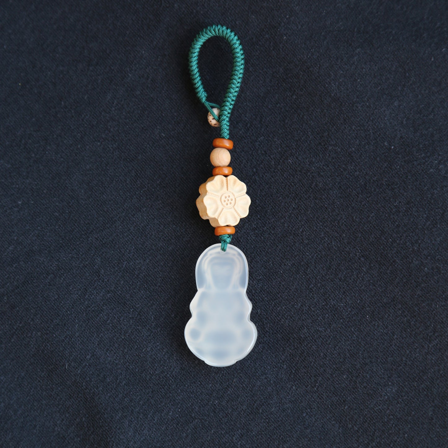 Carved Buddha Keychain Lucky Bag Charm Zipper Charm, White Jade-Look Resin Pendant, Tibetan Buddhism Car Mirror Charm Lanyard (S)