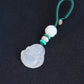 Carved Maitreya Buddha Keychain Lucky Bag Charm, White Jade-Look Resin Pendant Zipper Charm, Tibetan Buddhism Car Mirror Charm Lanyard (S)