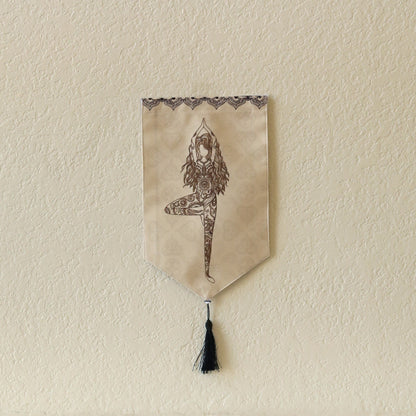 Yoga Meditation Small Canvas Tapestry Wall Hanging, 9.5"X16", Buddhist Om Asian Chinese Indian Wall Art Decor