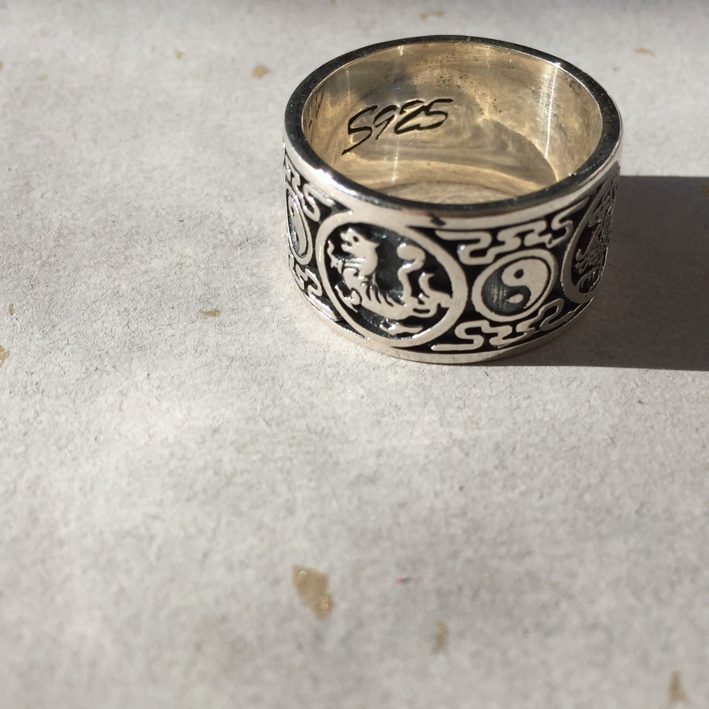 Yin Yang Dragon Sterling Silver Mens Ring, Meditation Ring.