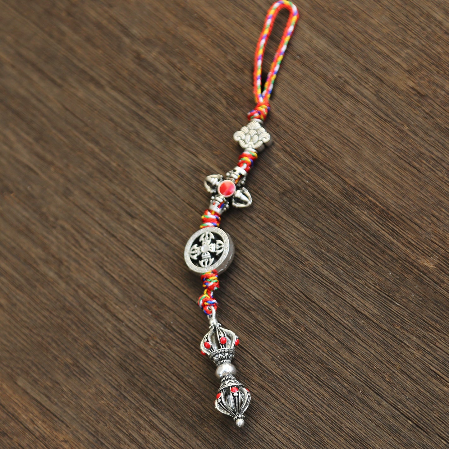Tibetan Buddhist Vajra Protection Zipper Charm, Buddhism Rearview Mirror Charm, Tibetan Style Keychain Car Charm (R)