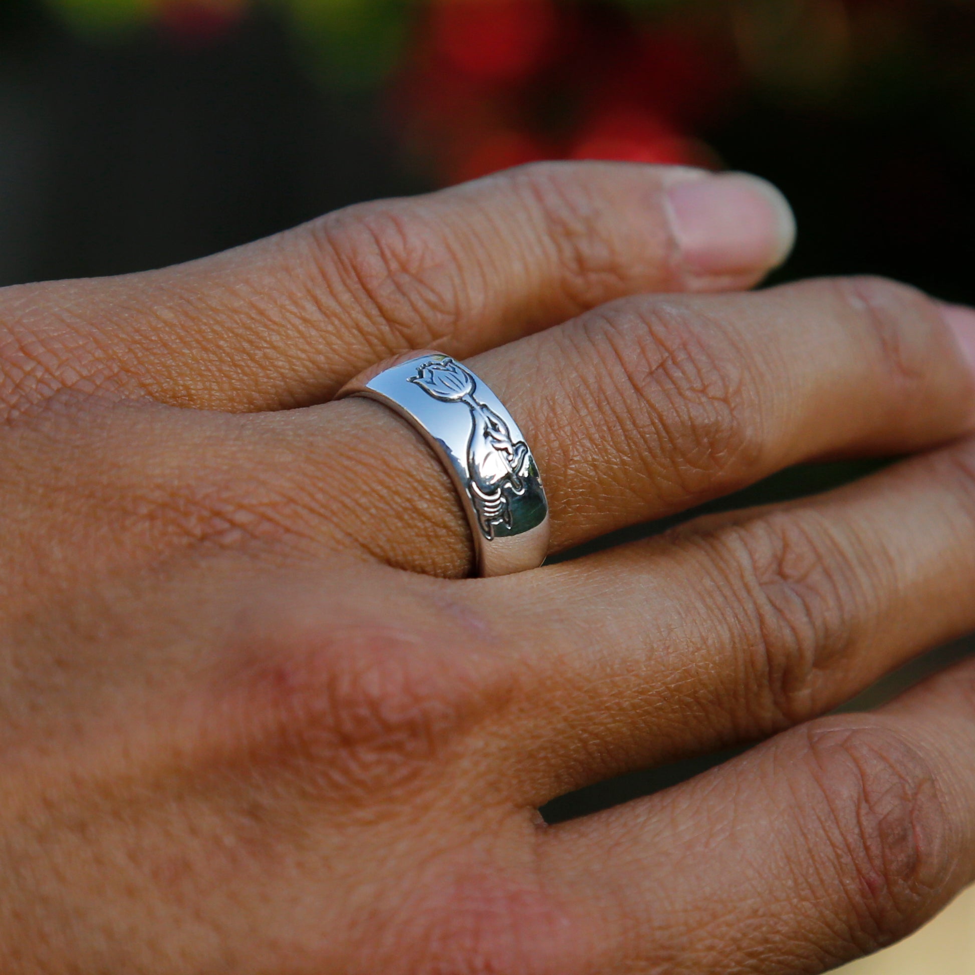 Praying Hand with Buddhist Sutra Sterling Silver Ring, Tibetan Buddhism Ring - ZentralDesigns