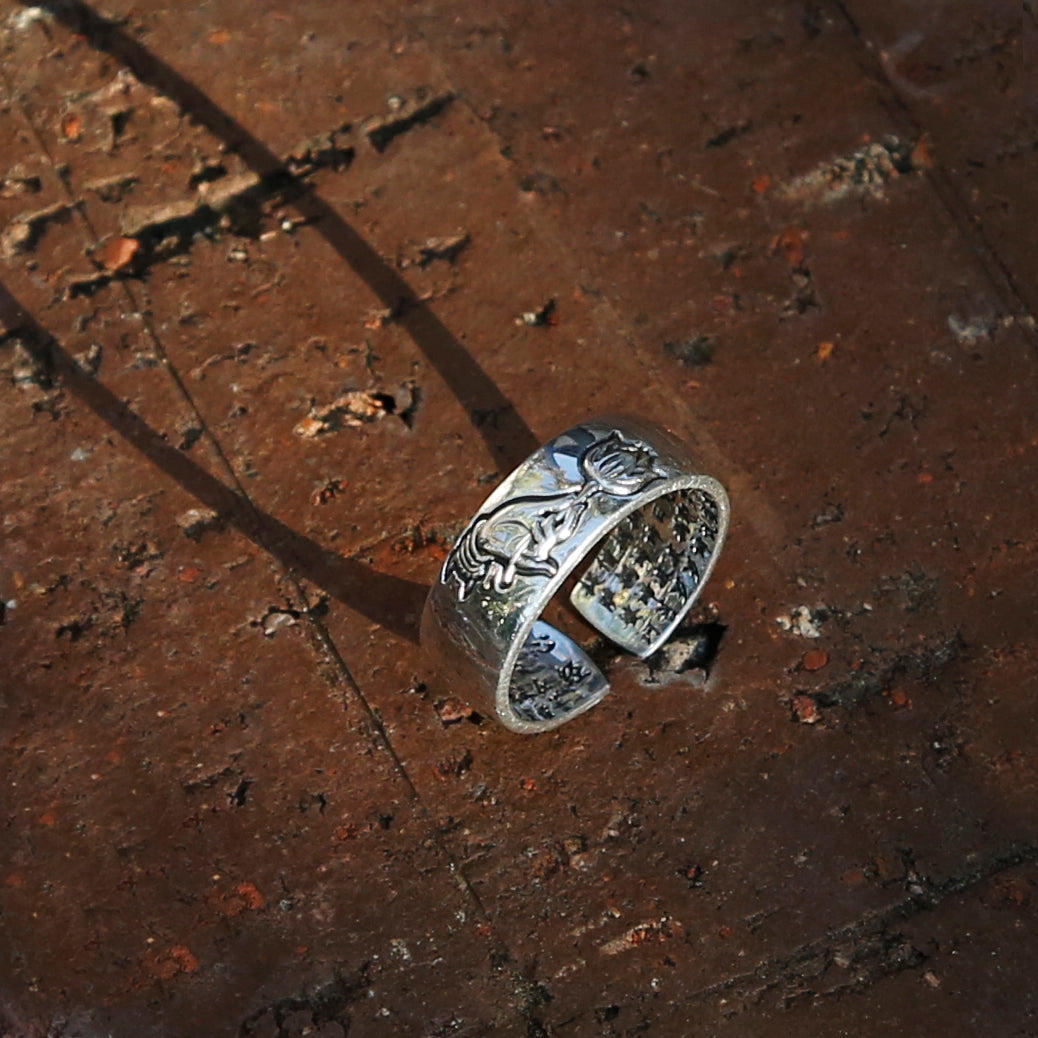Praying Hand with Buddhist Sutra Sterling Silver Ring, Tibetan Buddhism Ring - ZentralDesigns