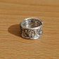 Vintage Style Engraved Lotus Adjustable Silver Ring, Buddhist Sutra Mens Ring - ZentralDesigns