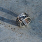 Vintage Style Engraved Lotus Adjustable Silver Ring, Buddhist Sutra Mens Ring - ZentralDesigns