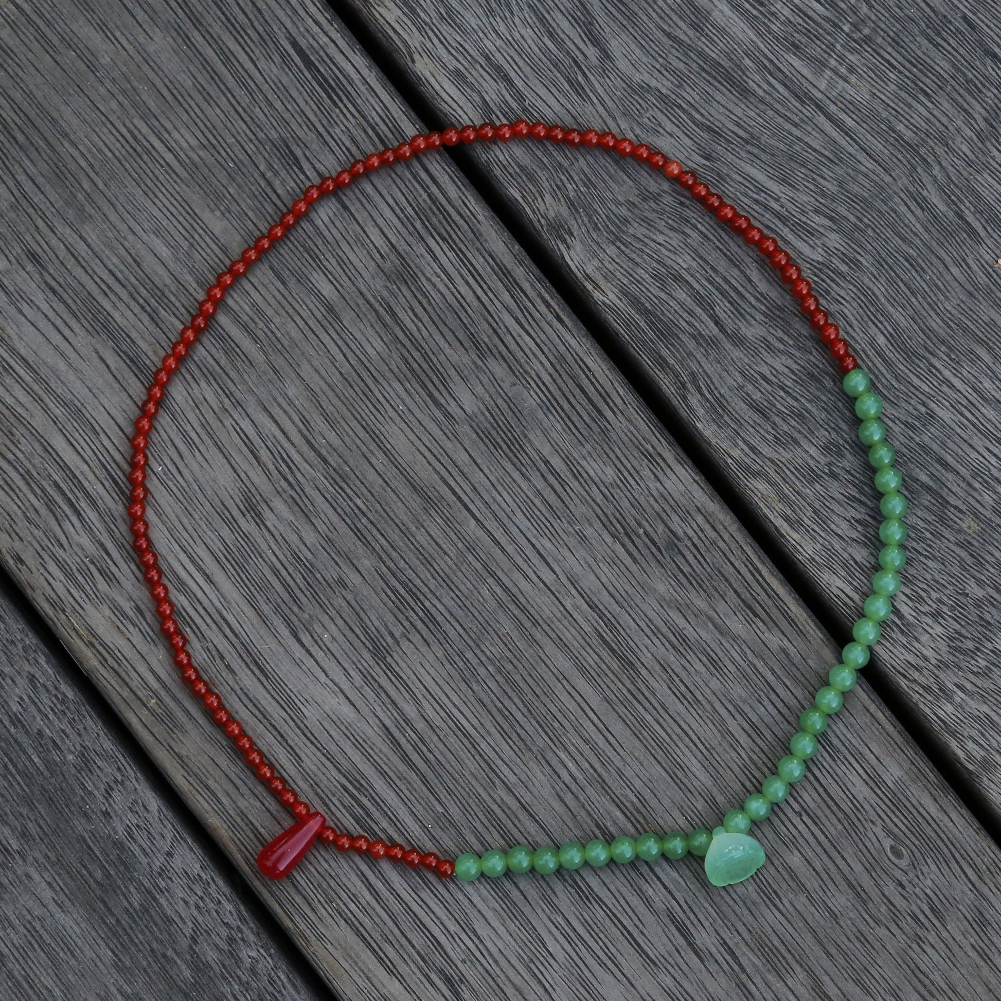 Yin Yang Red Onyx and Green Jade Beaded Bracelet, Gem Stone Meditation Bracelet.