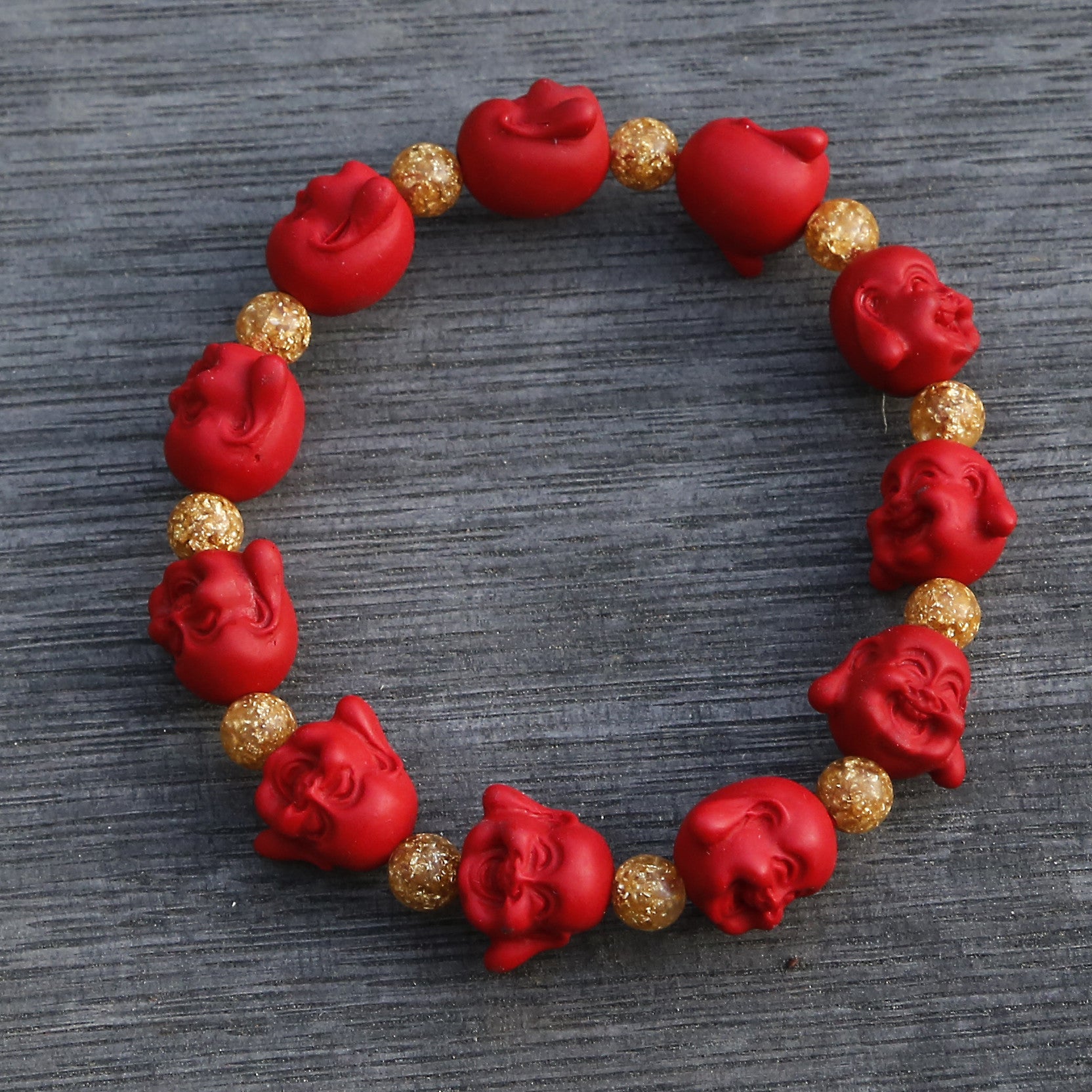 Maitreya Future Buddha Red Cinnabar Beaded Bracelet.