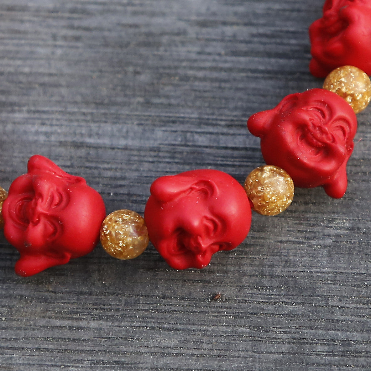 Maitreya Future Buddha Red Cinnabar Beaded Bracelet.