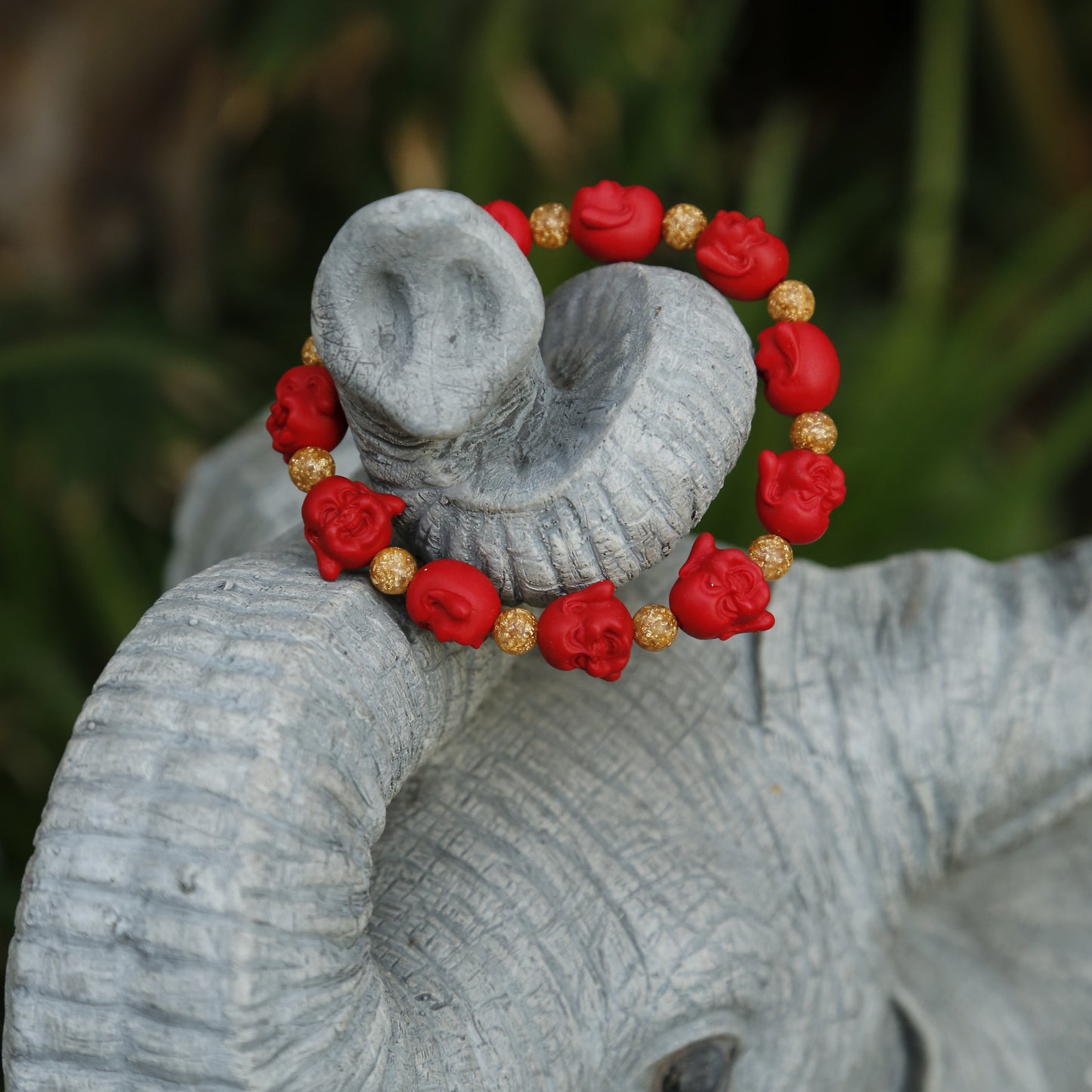 Maitreya Future Buddha Red Cinnabar Beaded Bracelet.