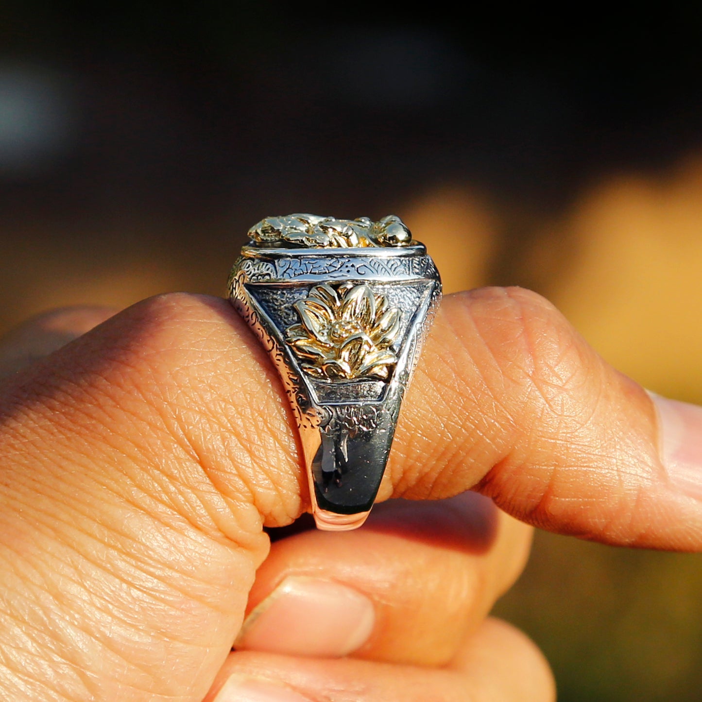 Lord Ganesha Buddhism Sterling Silver Mens Ring, India Buddhist Prayers Om Ring, Mens Meditation Ring - ZentralDesigns