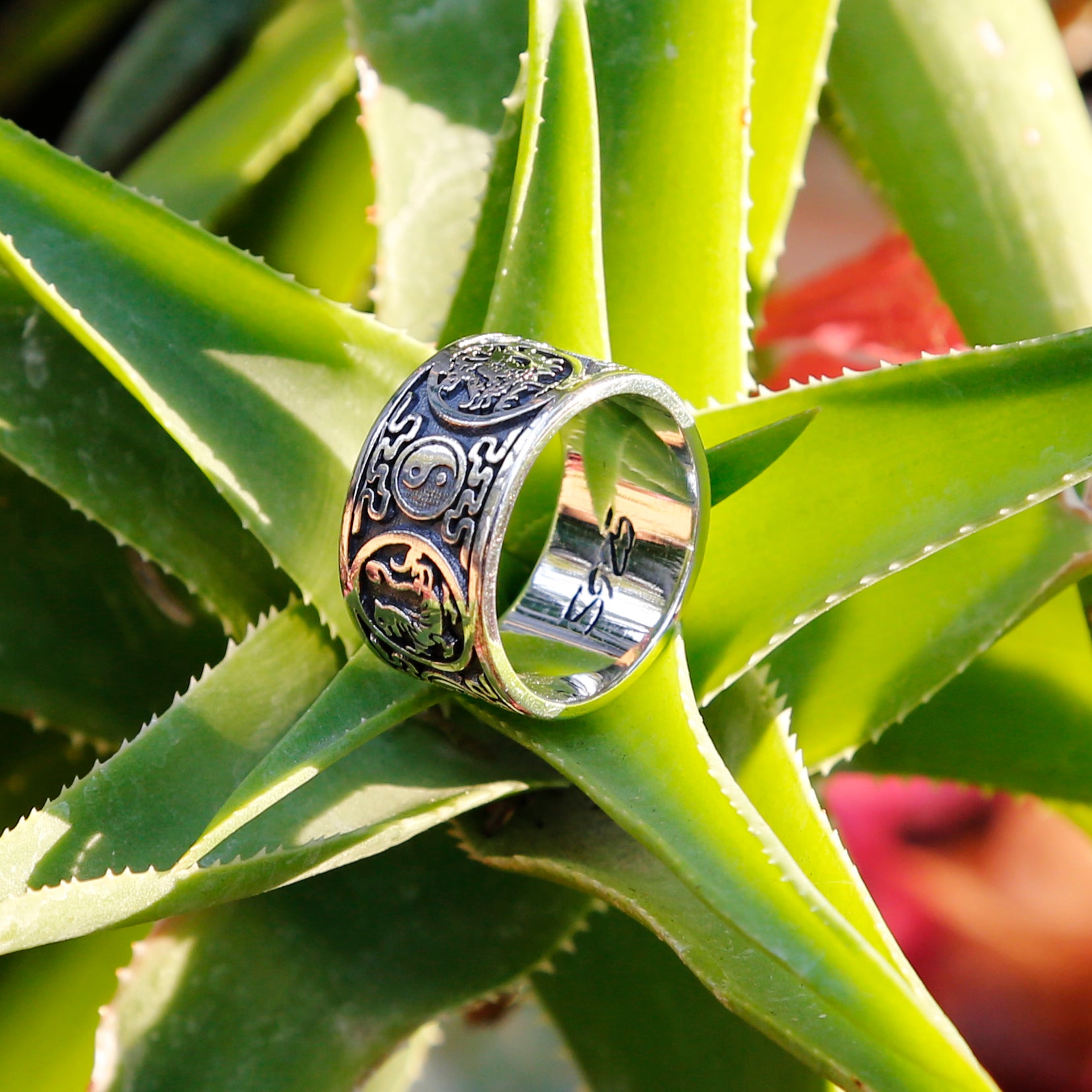 Yin Yang Dragon Sterling Silver Mens Ring, Meditation Ring.