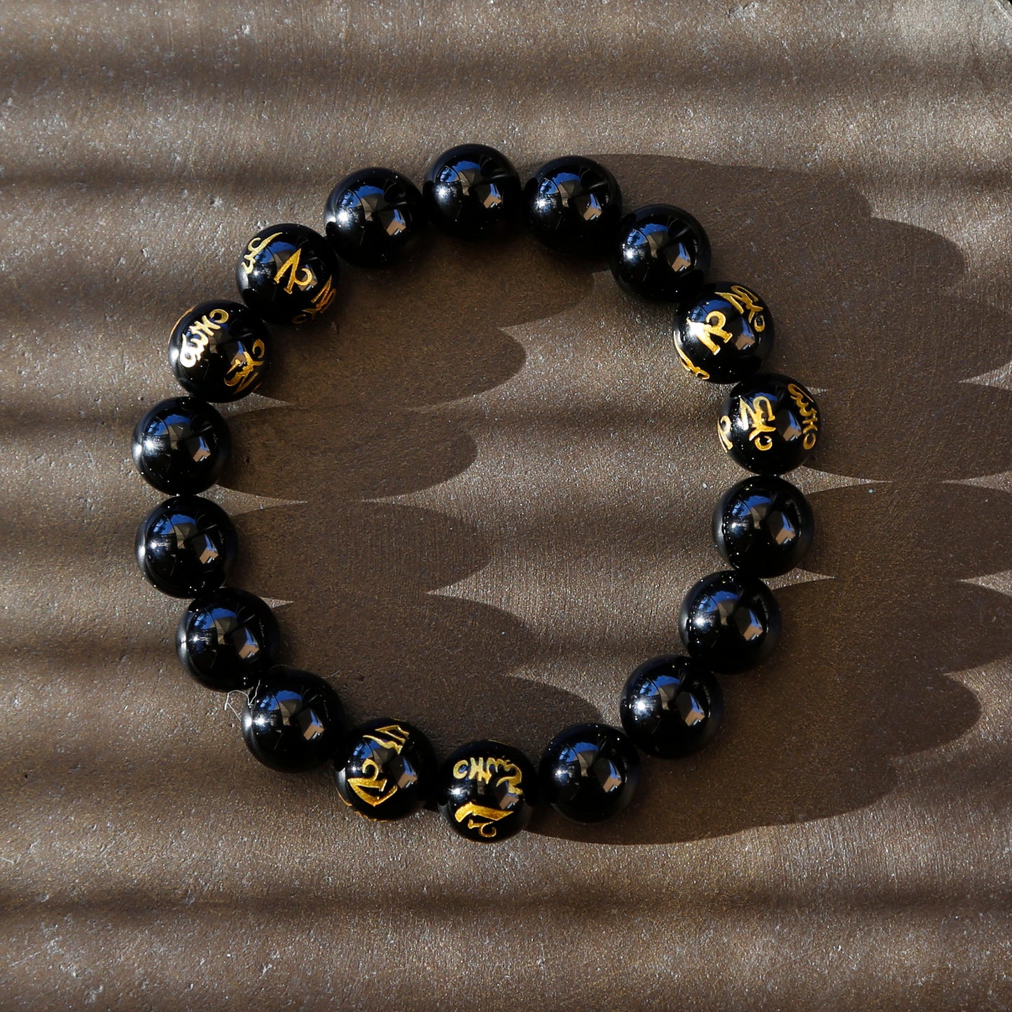 Buddhist Prayers Black Onyx Mens Beaded Bracelet, Tibetan Buddhism Prayers Mala Bracelet - ZentralDesigns