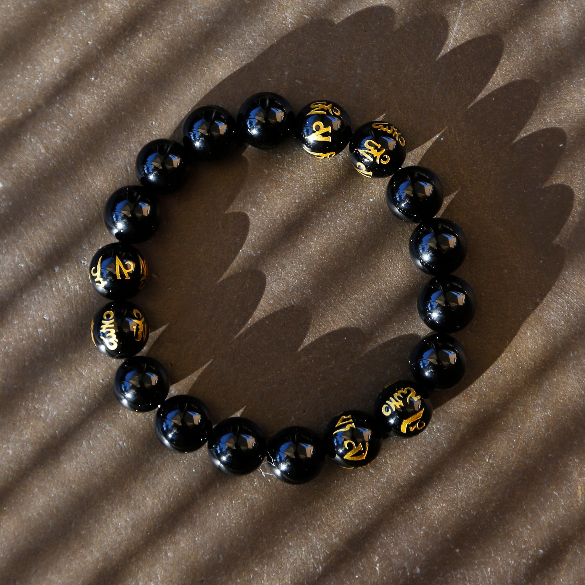 Buddhist Prayers Black Onyx Mens Beaded Bracelet, Tibetan Buddhism Prayers Mala Bracelet - ZentralDesigns