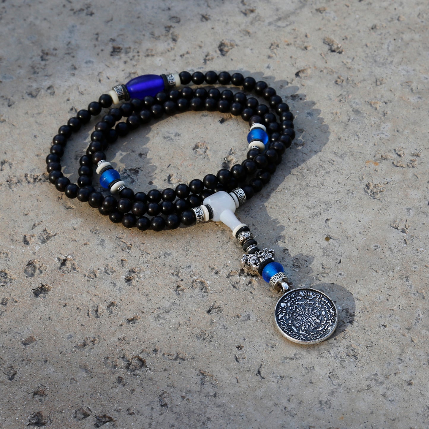 Tibetan Talisman Wood 108 Bead Mala Necklace, Black Wood 108 Bead Mala Wrap Bracelet - ZentralDesigns