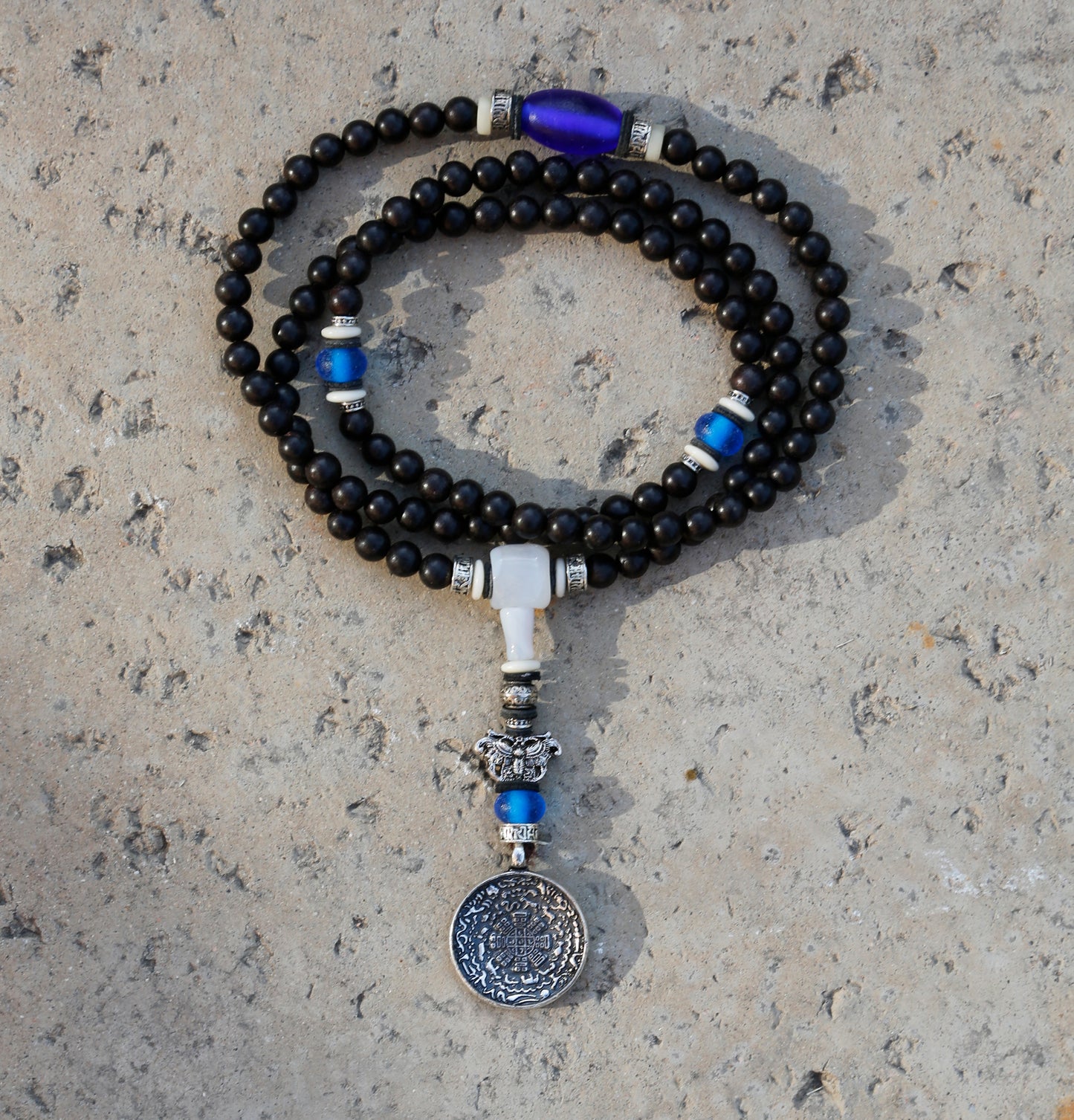 Tibetan Talisman Wood 108 Bead Mala Necklace, Black Wood 108 Bead Mala Wrap Bracelet - ZentralDesigns