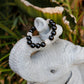 Black and White Tibetan Buddhist Prayers Symbols Beaded Bracelet, Black Onyx and Quartz Mala - ZentralDesigns